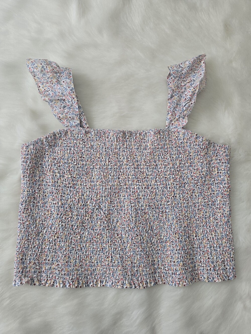 Old Navy Fitted Ruffle Trim Smocked Ditsy Floral Tank Top